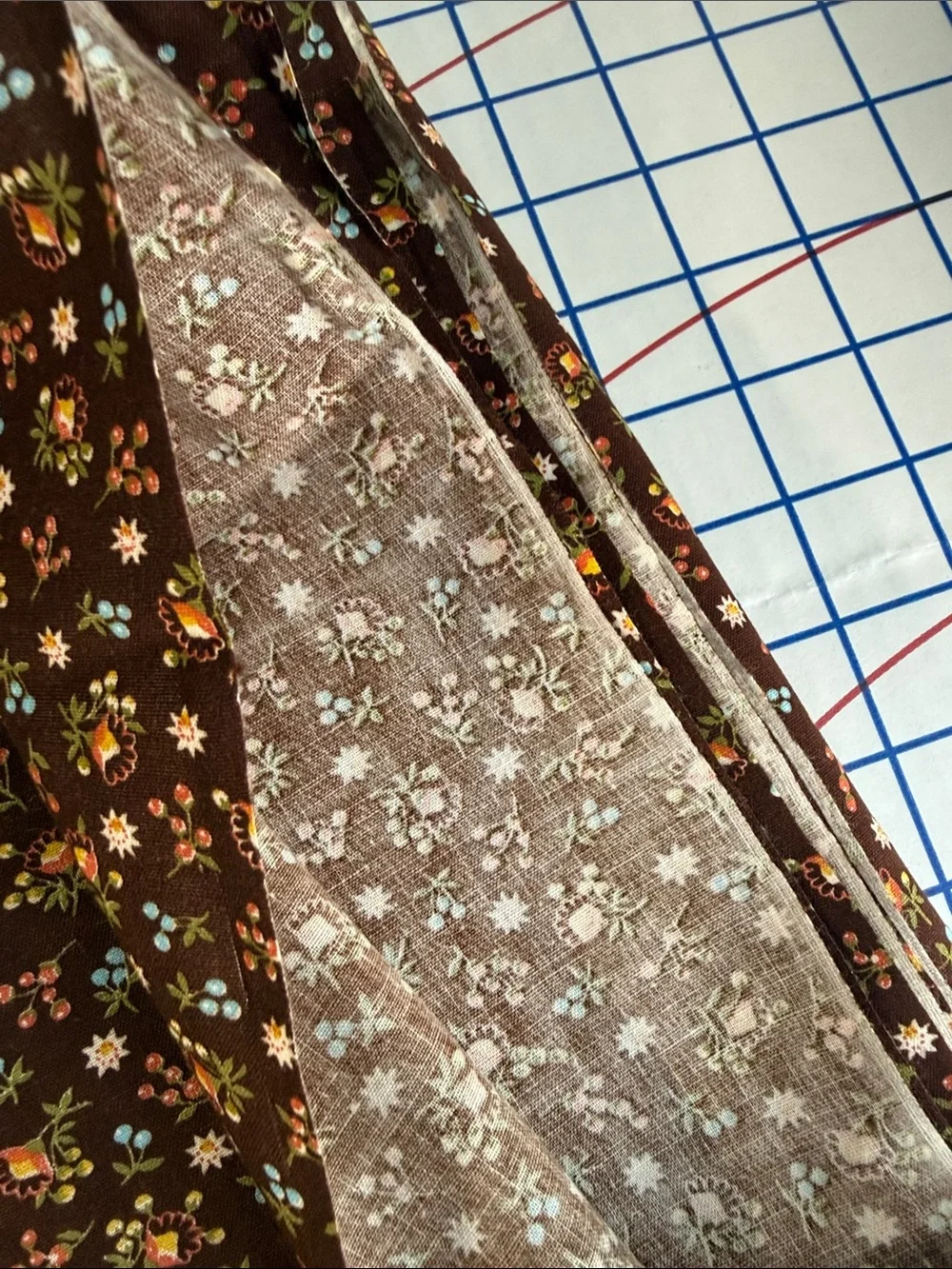 Vintage 1970s Brown Calico Floral Cotton Fabric 3 Yards x 42” Tiny Folk Print